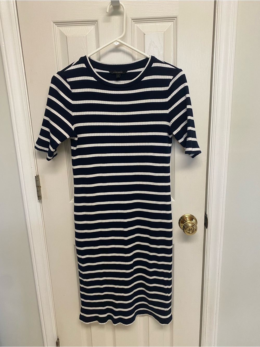 Banana Republic Navy and White Striped Midi Dress